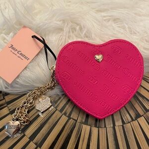Juicy Couture 🌺 Embossed Hot Pink Pleather Gold Chain Charm Zip Wristlet